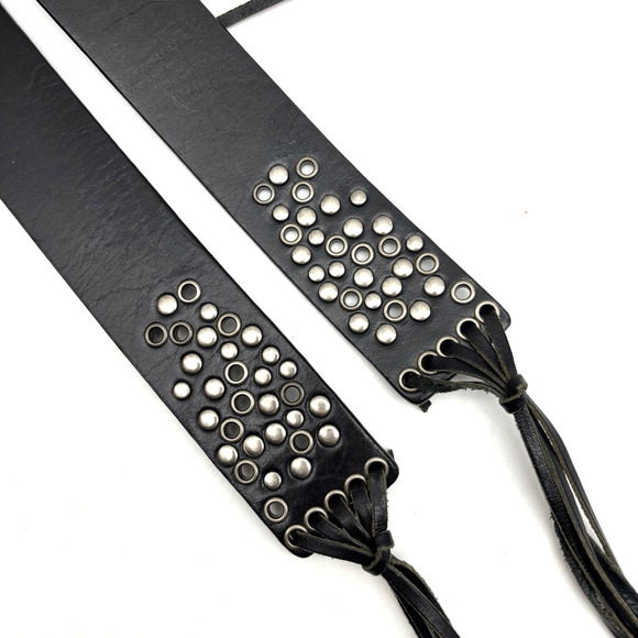 2004 Harley Davidson Black Genuine Leather Studded Logo Tassel Belt L 36.5-56.5\